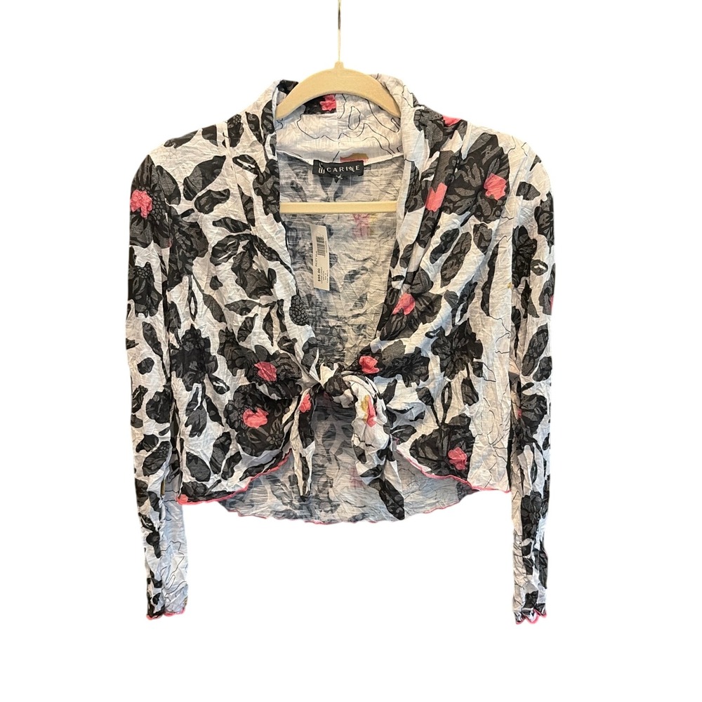 CARINE  black &  pink Tie Front Crinkle Knit Cardigan Small multi-use NWT